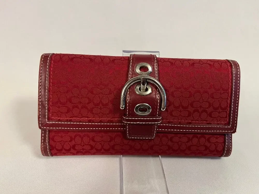 Vintage Y2K Coach Soho Wallet + Checkbook Red Leather & Jacquard